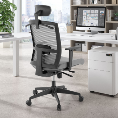 sedia ergonomica grigio struttura nera poggiatesta rete transpirante braccioli regolabili 1d supporto lombare poggiatesta 2