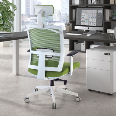 sedia ergonomica bianco verde struttura bianca poggiatesta rete transpirante braccioli regolabili 1d supporto lombare poggiatesta 2