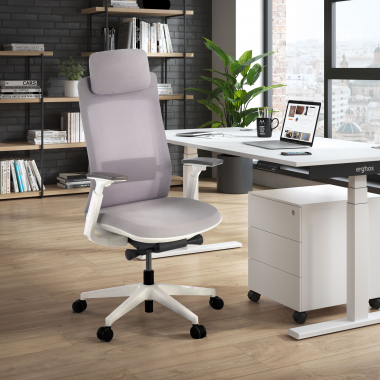 sedia ergonomica bianco grigio struttura bianca tessuto braccioli regolabili 3d 2