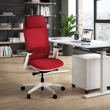 sedia ergonomica bianco rosso struttura bianca tessuto braccioli regolabili 3d 2