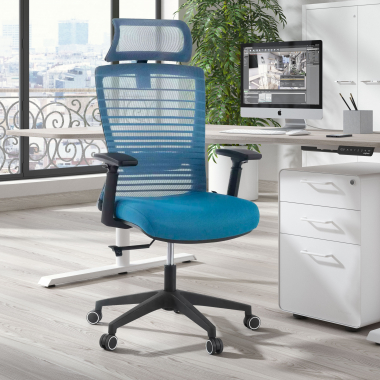 sedia da ufficio blu tesla rete transpirante braccioli regolabili 3d supporto lombare poggiatesta 2