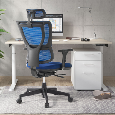 sedia ergonomica blu energy rete transpirante braccioli regolabili 1d doppio supporto lombare 2