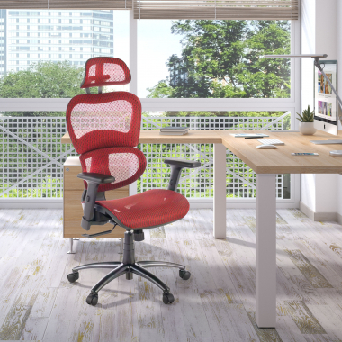 sedia ergonomica rosso struttura nera rete transpirante braccioli regolabili 3d doppio supporto lombare poggiatesta 2