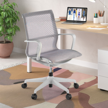 sedia ufficio di design bianco grigio struttura nera rete transpirante braccioli fissi 2