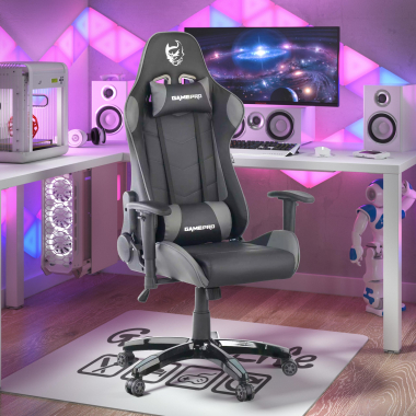 sedia gaming grigio game pro ecopelle braccioli mobili cuscino lombare e cervicale poggiatesta 2