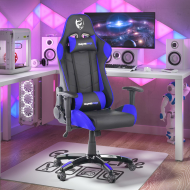 sedia gaming blu game pro ecopelle braccioli mobili cuscino lombare e cervicale poggiatesta 2