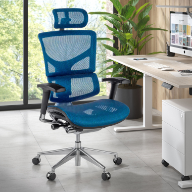 sedia ergonomica blu next2 con poggiatesta rete transpirante braccioli regolabili 4d supporto lombare poggiatesta 2