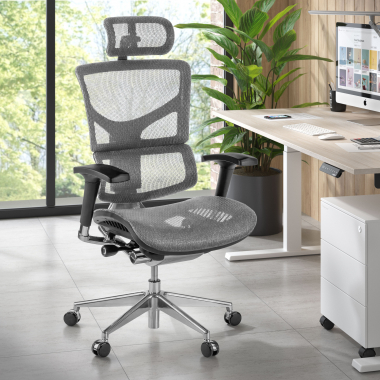 sedia ergonomica grigio next2 con poggiatesta rete transpirante braccioli regolabili 4d supporto lombare poggiatesta 2