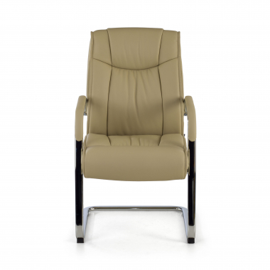 sedia da conferenza beige base a slitta pelle naturale vera pelle braccioli imbottiti 3