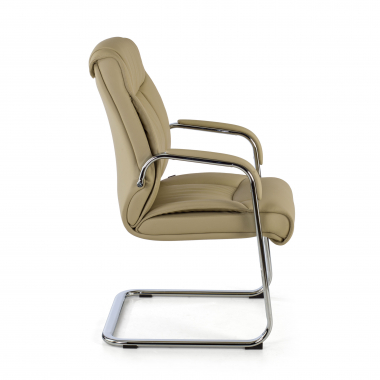 sedia da conferenza beige base a slitta pelle naturale vera pelle braccioli imbottiti 4