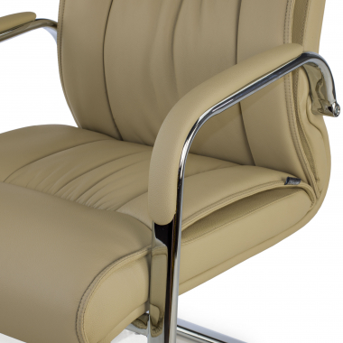 sedia da conferenza beige base a slitta pelle naturale vera pelle braccioli imbottiti 7
