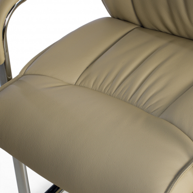 sedia da conferenza beige base a slitta pelle naturale vera pelle braccioli imbottiti 9