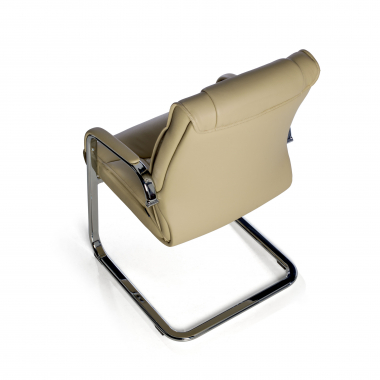 sedia da conferenza beige base a slitta pelle naturale vera pelle braccioli imbottiti 8
