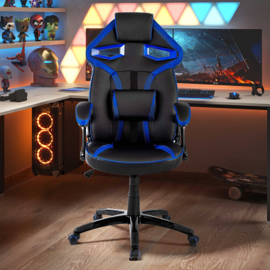 sedia gaming blu ecopelle ecopelle braccioli fissi 2