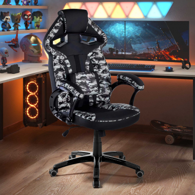 sedia gaming grigio camouflage ecopelle braccioli fissi 2