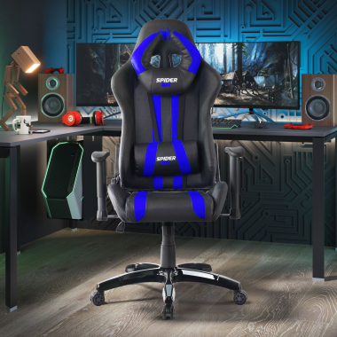 sedia gaming blu spider ecopelle braccioli mobili cuscino lombare e cervicale poggiatesta 2