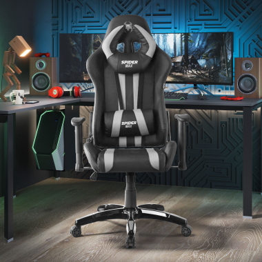 sedia gaming grigio spider ecopelle braccioli mobili cuscino lombare e cervicale poggiatesta 2