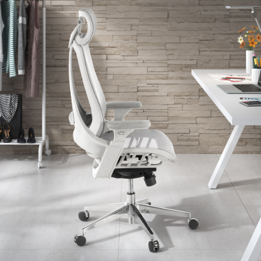 sedia ergonomica bianco grigio thunder rete transpirante braccioli regolabili 3d supporto lombare poggiatesta 2