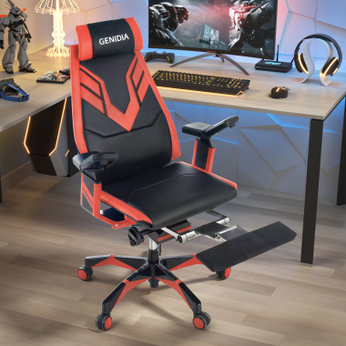 sedia gaming rosso genidia vera pelle braccioli regolabili 5d supporto lombare poggiapiedi estensibile 2