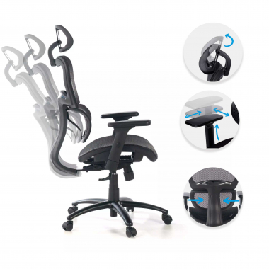 sedia ergonomica nero struttura nera rete transpirante braccioli regolabili 3d doppio supporto lombare poggiatesta 3