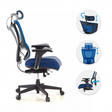 sedia ergonomica blu energy rete transpirante braccioli regolabili 1d doppio supporto lombare 3