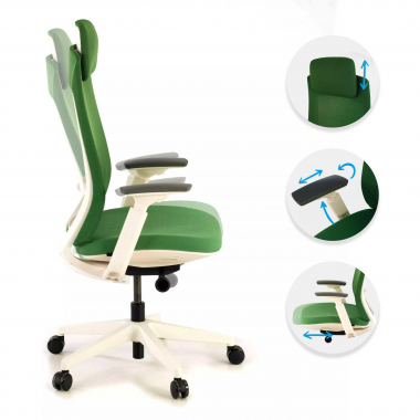 sedia ergonomica bianco verde struttura bianca tessuto braccioli regolabili 3d 3