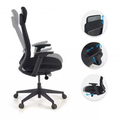 sedia ergonomica nero struttura nera tessuto braccioli regolabili 3d 3