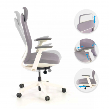 sedia ergonomica bianco grigio struttura bianca tessuto braccioli regolabili 3d 3
