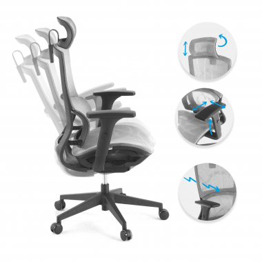 sedia ergonomica grigio winter rete transpirante braccioli regolabili 3d doppio supporto lombare poggiatesta 3