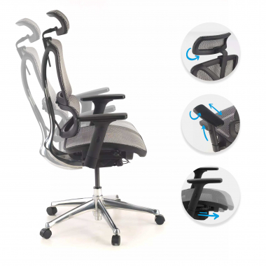 sedia ergonomica grigio focus rete transpirante braccioli regolabili 3d supporto lombare 3