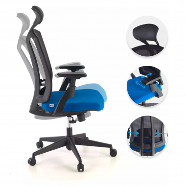 sedia ergonomica blu ridley rete transpirante braccioli regolabili 3d supporto lombare poggiatesta 3