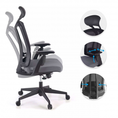 sedia ergonomica grigio ridley rete transpirante braccioli regolabili 3d supporto lombare poggiatesta 3