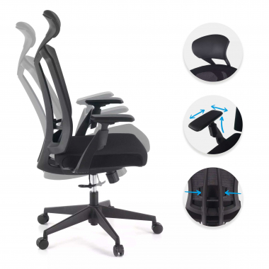 sedia ergonomica nero ridley rete transpirante braccioli regolabili 3d supporto lombare poggiatesta 3