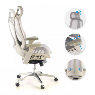 sedia ergonomica bianco grigio thunder rete transpirante braccioli regolabili 3d supporto lombare poggiatesta 3