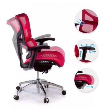 sedia ergonomica rosso next1 senza poggiatesta rete transpirante braccioli regolabili 4d doppio supporto lombare 3