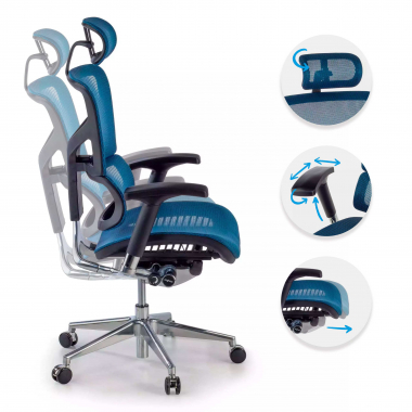 sedia ergonomica blu next2 con poggiatesta rete transpirante braccioli regolabili 4d supporto lombare poggiatesta 3