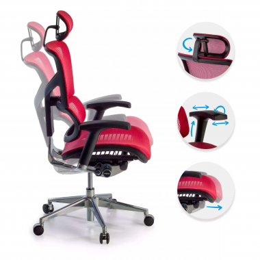 sedia ergonomica rosso next2 con poggiatesta rete transpirante braccioli regolabili 4d supporto lombare poggiatesta 3
