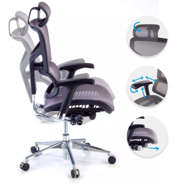 sedia ergonomica grigio next2 con poggiatesta rete transpirante braccioli regolabili 4d supporto lombare poggiatesta 3