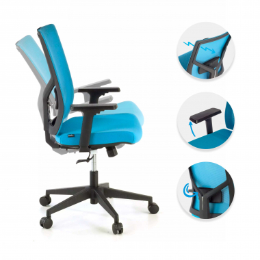 sedia ergonomica blu struttura nera poggiatesta rete transpirante braccioli regolabili 1d supporto lombare 3