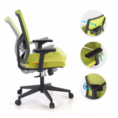 sedia ergonomica verde struttura nera poggiatesta rete transpirante braccioli regolabili 1d supporto lombare 3