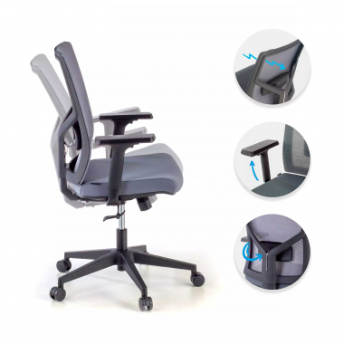sedia ergonomica grigio struttura nera poggiatesta rete transpirante braccioli regolabili 1d supporto lombare 3