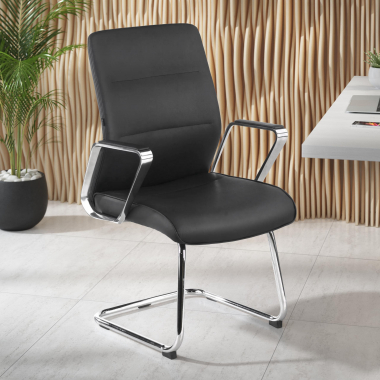 sedia da conferenza nero struttura base a slitta ecopelle braccioli imbottiti 2