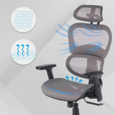 sedia ergonomica grigio struttura nera rete transpirante braccioli regolabili 3d doppio supporto lombare poggiatesta 4