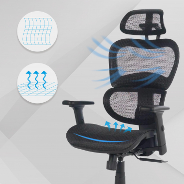sedia ergonomica nero struttura nera rete transpirante braccioli regolabili 3d doppio supporto lombare poggiatesta 4