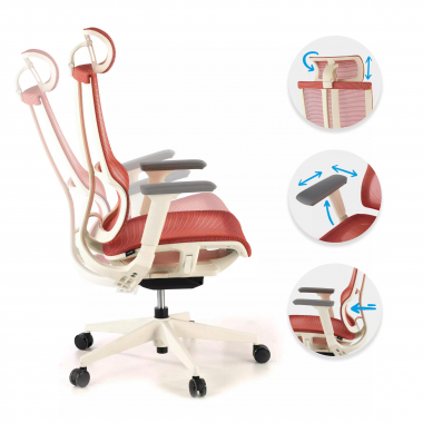 sedia ergonomica bianco rosso struttura bianca rete transpirante braccioli regolabili 3d doppio supporto lombare poggiatesta 3