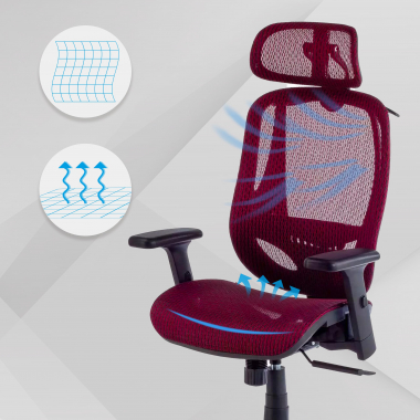 sedia ergonomica rosso locktech rete transpirante braccioli regolabili 1d supporto lombare poggiatesta 4