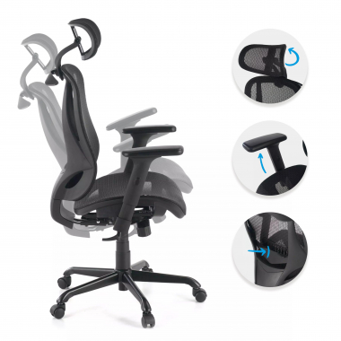 sedia ergonomica nero locktech rete transpirante braccioli regolabili 1d supporto lombare poggiatesta 3