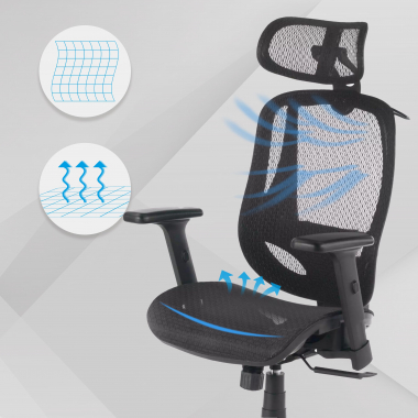 sedia ergonomica nero locktech rete transpirante braccioli regolabili 1d supporto lombare poggiatesta 4