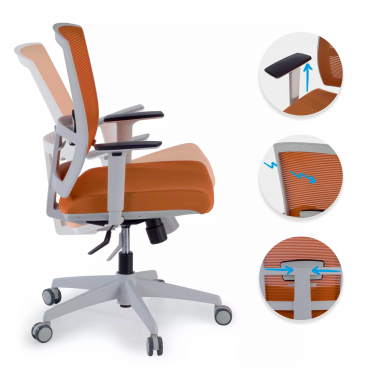 sedia ergonomica bianco arancione struttura bianca rete transpirante braccioli regolabili 1d supporto lombare 3