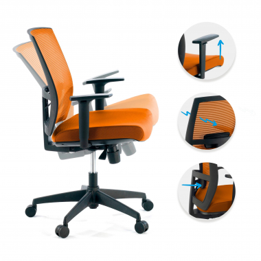 sedia ergonomica arancione struttura nera rete transpirante braccioli regolabili 1d supporto lombare 3